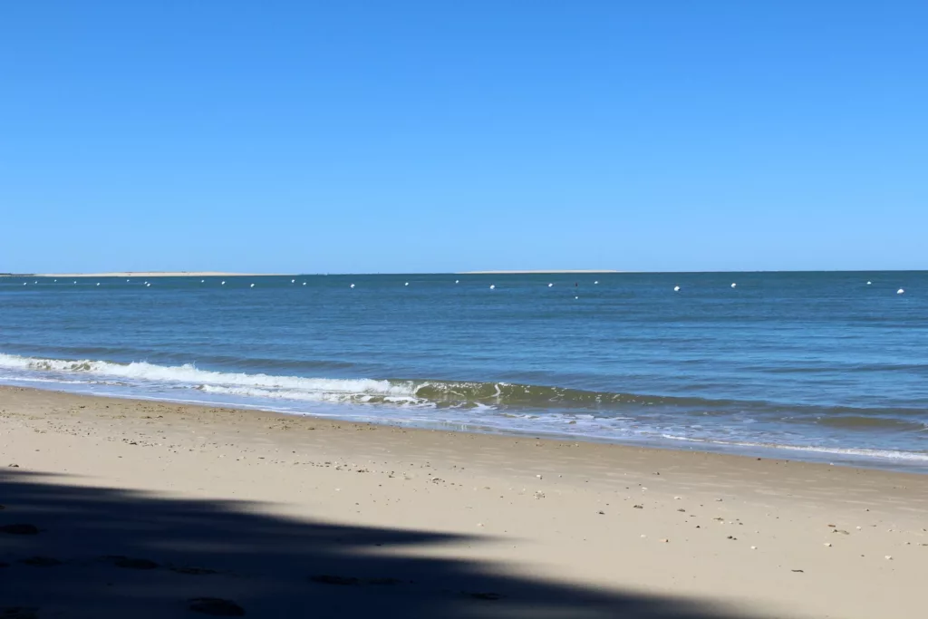 Vue sur le banc d'Arguin, avec au premier plan l'eau du bassin d'Arcachon, pour la page à propos.